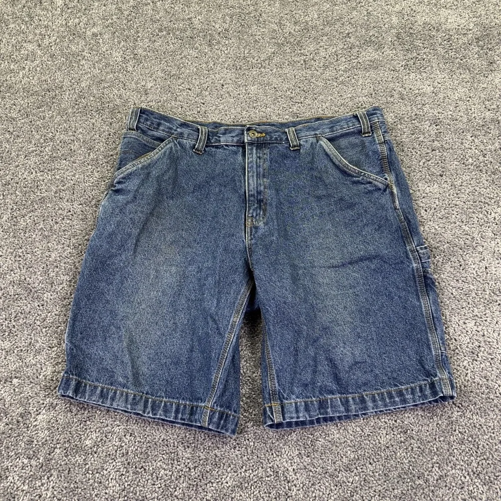 Faded Glory Cargo Shorts Mens 38 Blue Denim Relaxed Fit Workwear Pockets Outdoor
